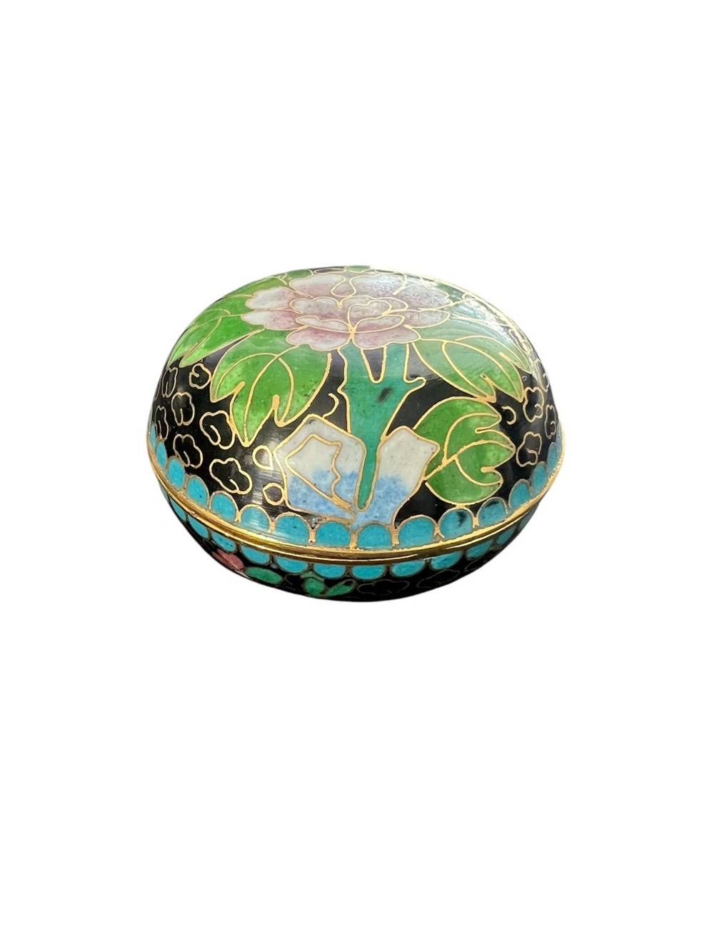 Vintage Cloisonné Enamel Floral Covered Trinket Box with Lid